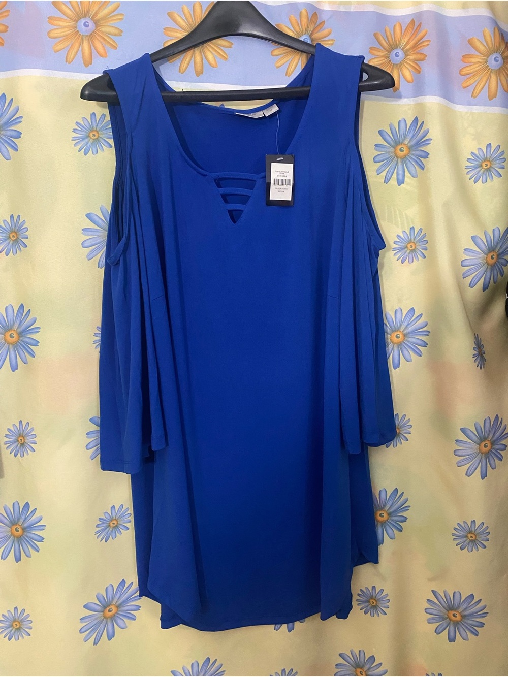 Avenue Blue Cold-Shoulder Tunic with Triple-Strap Detail